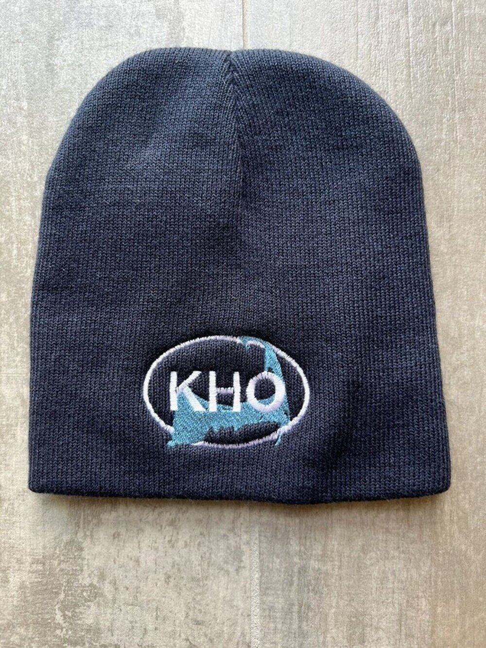 Adult Men's Blue White Embroidered Knit Beanie Hat Winter Cape Cod Massachusetts